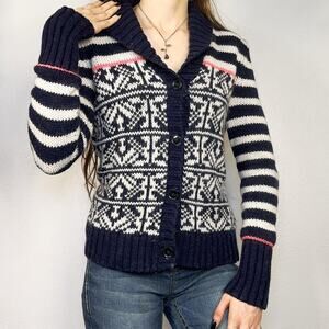 Fair Isle Knit Cardigan Gap Nordic Fisherman Sweater Chunky Knit Size Medium